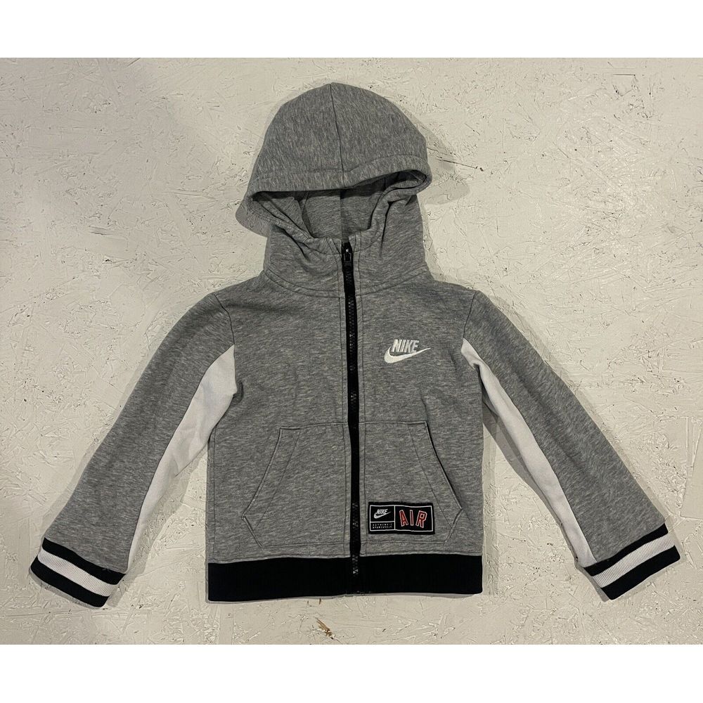 Nike Air Jacket Full Zip Youth Boys 2T Gray White Spellout Striped Hooded